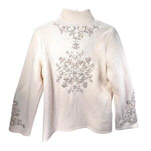 Coldwater Creek Wool Embroidered Jacket Boho Ornate Metal Clasps Ivory Womens S